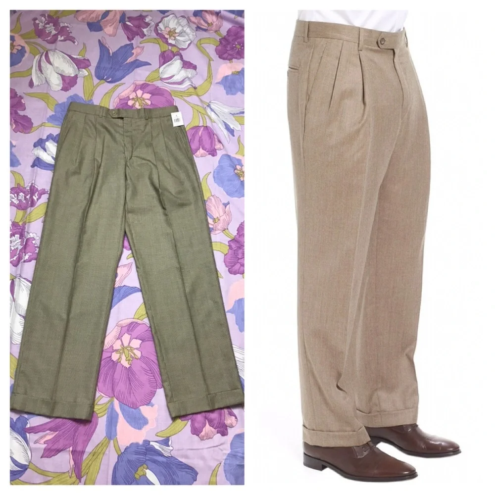 NWT Ralph Lauren Men’s Wool Trouser Pleated front Tan/Ivory suit pants